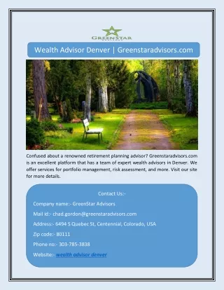 Wealth Advisor Denver | Greenstaradvisors.com