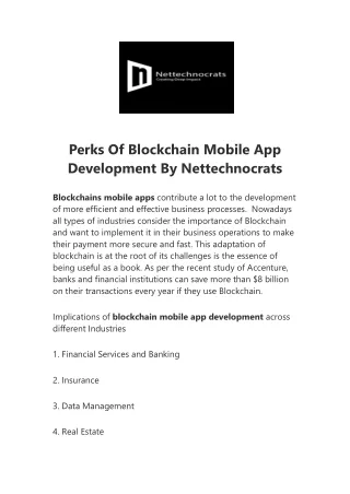 Perks Of Blockchain Mobile App Development By Nettechnocrats
