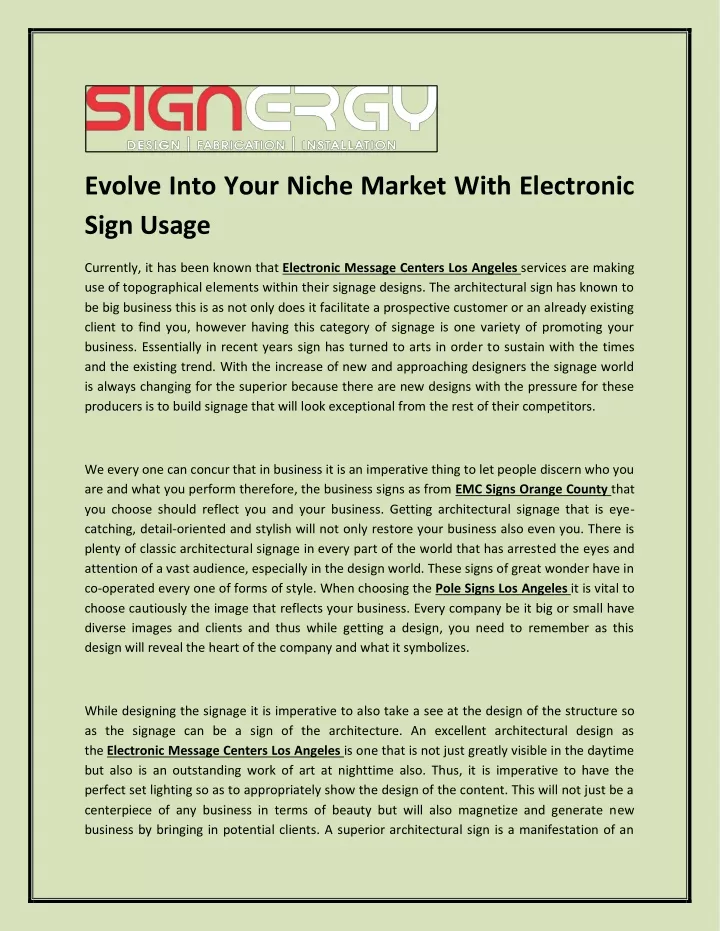 evolve into your niche market with electronic