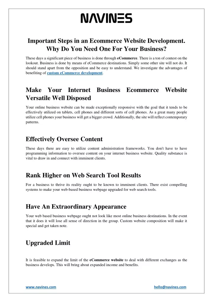 important steps in an ecommerce website