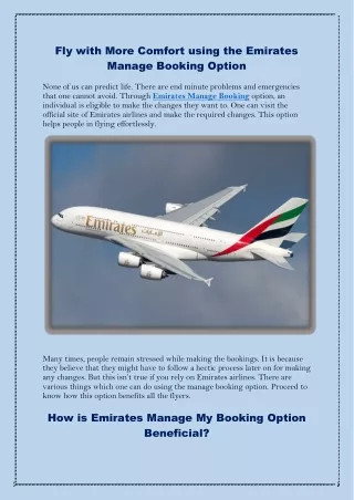 Fly with More Comfort using the Emirates Manage Booking Option