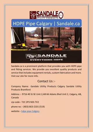 HDPE Pipe Calgary | Sandale.ca