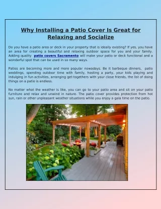 why installing a patio cover is great