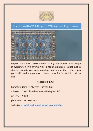 Oriental Wall to Wall Carpet in Wilmington | Rugsnc.com