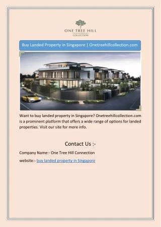 Buy Landed Property in Singapore | Onetreehillcollection.com