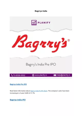 Bagrrys India Unlisted shares