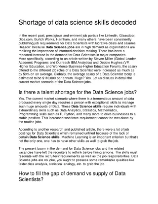Shortage of data science skills decoded