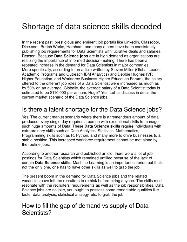 shortage of data science skills decoded