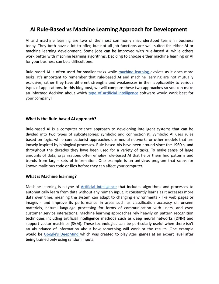 ai rule based vs machine learning approach