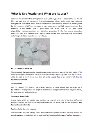 What is Talc Powder and What are its uses