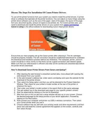 Discuss The Steps For Installation Of Canon Printer Drivers