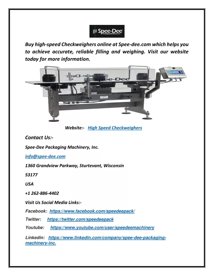 buy high speed checkweighers online at spee