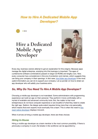 How to Hire A Dedicated Mobile App Developer?