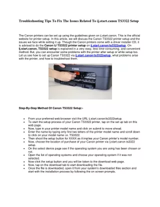 Troubleshooting Tips To Fix The Issues Related To ij.start.canon TS3322 Setup