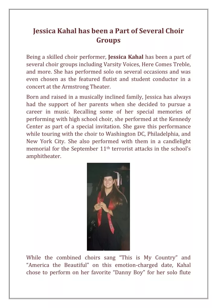 jessica kahal has been a part of several choir