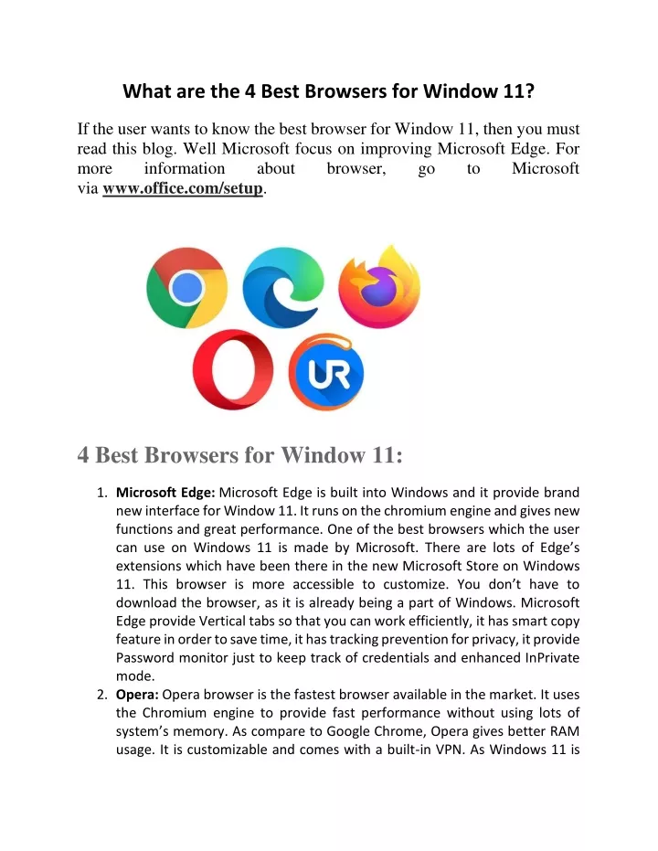 what are the 4 best browsers for window 11