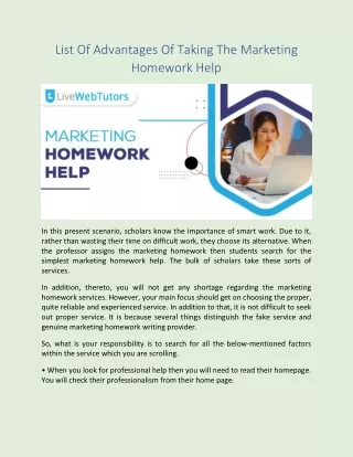 List Of Advantages Of Taking The Marketing Homework Help