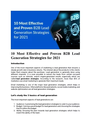 10 Most Effective and Proven B2B Lead Generation Strategies for 2021
