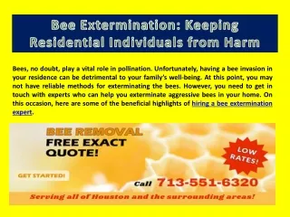 Bee Extermination Keeping Residential Individuals from Harm