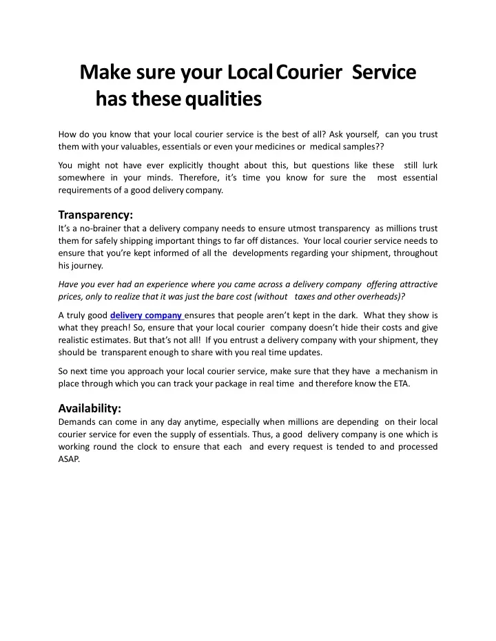 make sure your local courier service has these qualities