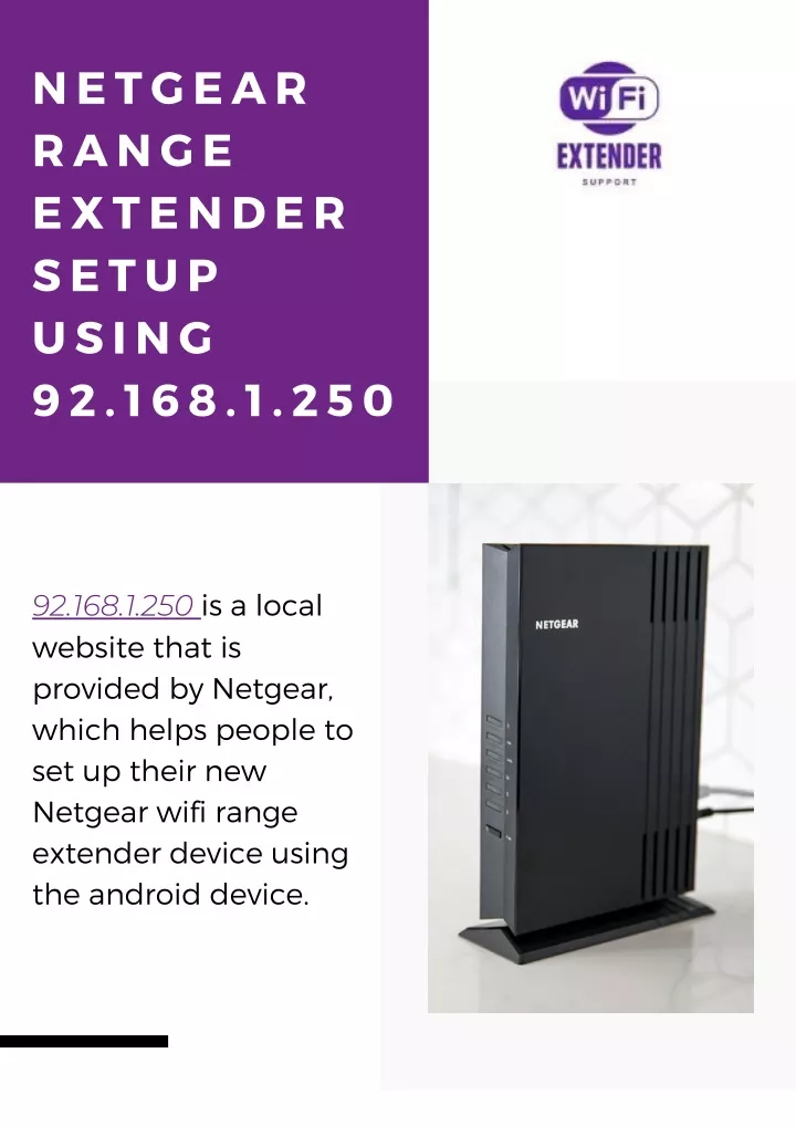 netgear range extender setup using 92 168 1 250