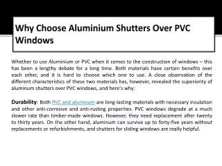 why choose aluminium shutters over pvc windows