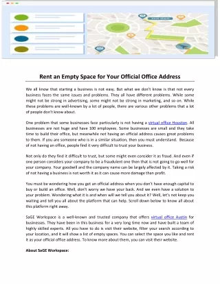 Rent an Empty Space for Your Official Office Address