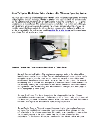 Steps To Update The Printer Drivers Software For Windows Operating System
