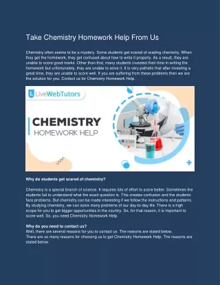 Take Chemistry Homework Help From Us