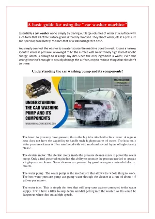 a basic guide for using the car washer machine