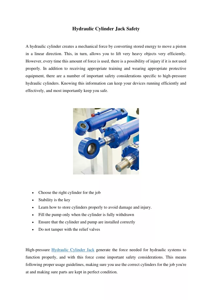 hydraulic cylinder jack safety