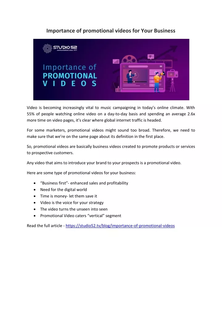 importance of promotional videos for your business