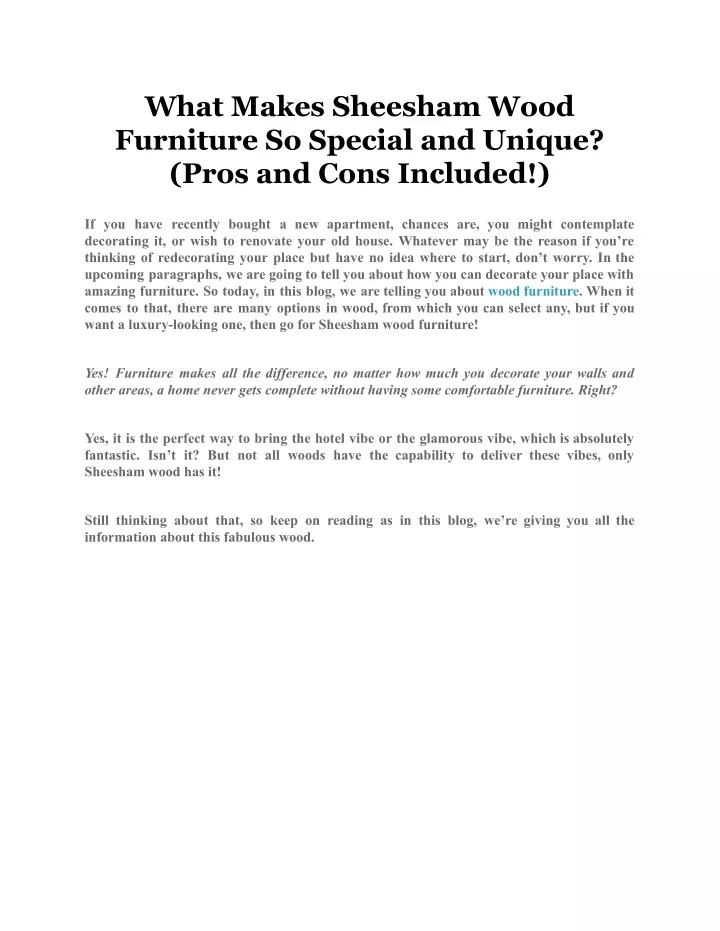 what makes sheesham wood furniture so special