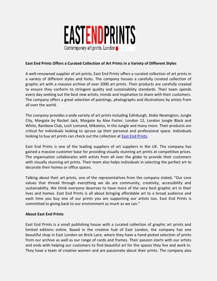 east end prints offers a curated collection