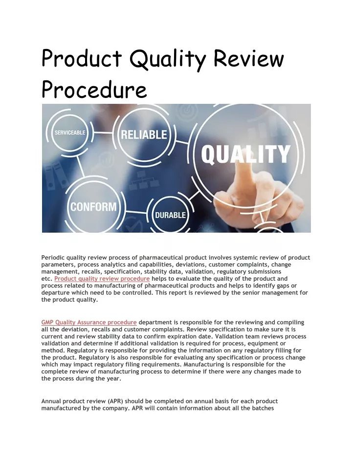 product quality review procedure