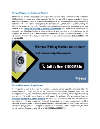 Whirlpool Washing Machine Repair Mumbai
