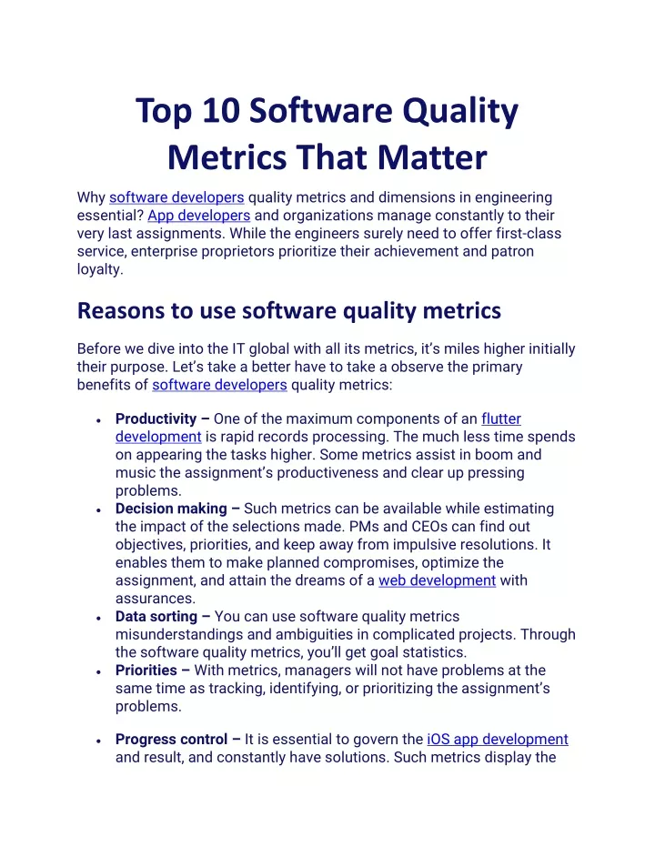 top 10 software quality metrics that matter