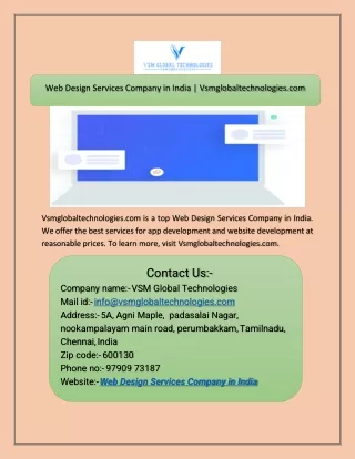 Web Design Services Company in India  Vsmglobaltechnologies.com