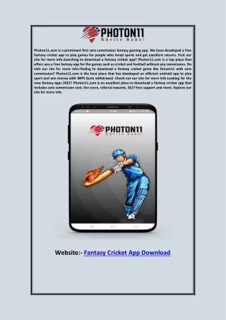 Fantasy Cricket App Download  Photon11.com