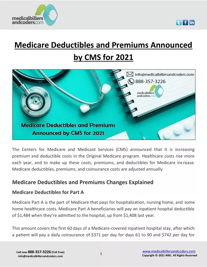 medicare deductibles and premiums announced