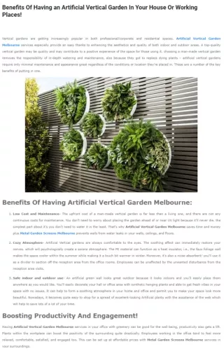 Benefits Of Having an Artificial Vertical Garden In Your House Or Working Places