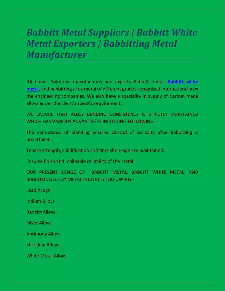 babbitt metal suppliers babbitt white metal