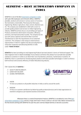 SEIMITSU - Best automation company in India.