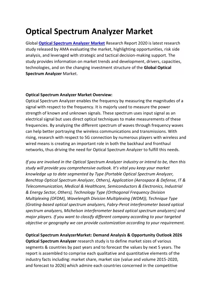 optical spectrum analyzer market