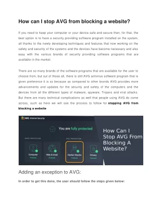 How can I stop AVG from blocking a website?