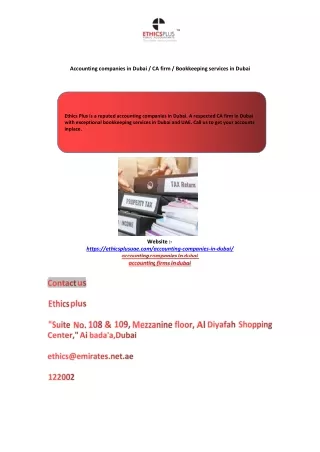 Accounting companies in Dubai / CA firm / Bookkeeping services in Dubai