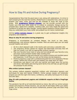 How to Stay Fit and Active During Pregnancy