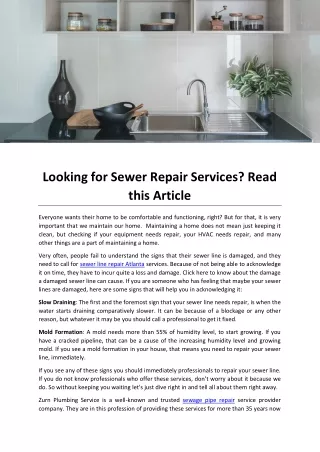 Looking for Sewer Repair Services Read this Article
