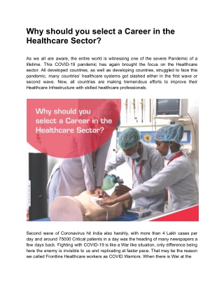 why should you select a career in the healthcare