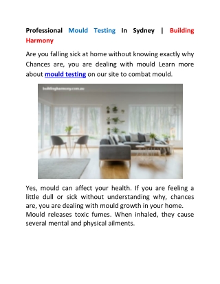 Professional Mould Testing In Sydney